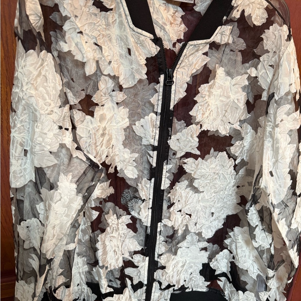 Ruff Hewn Black and White Floral Bomber Jacket